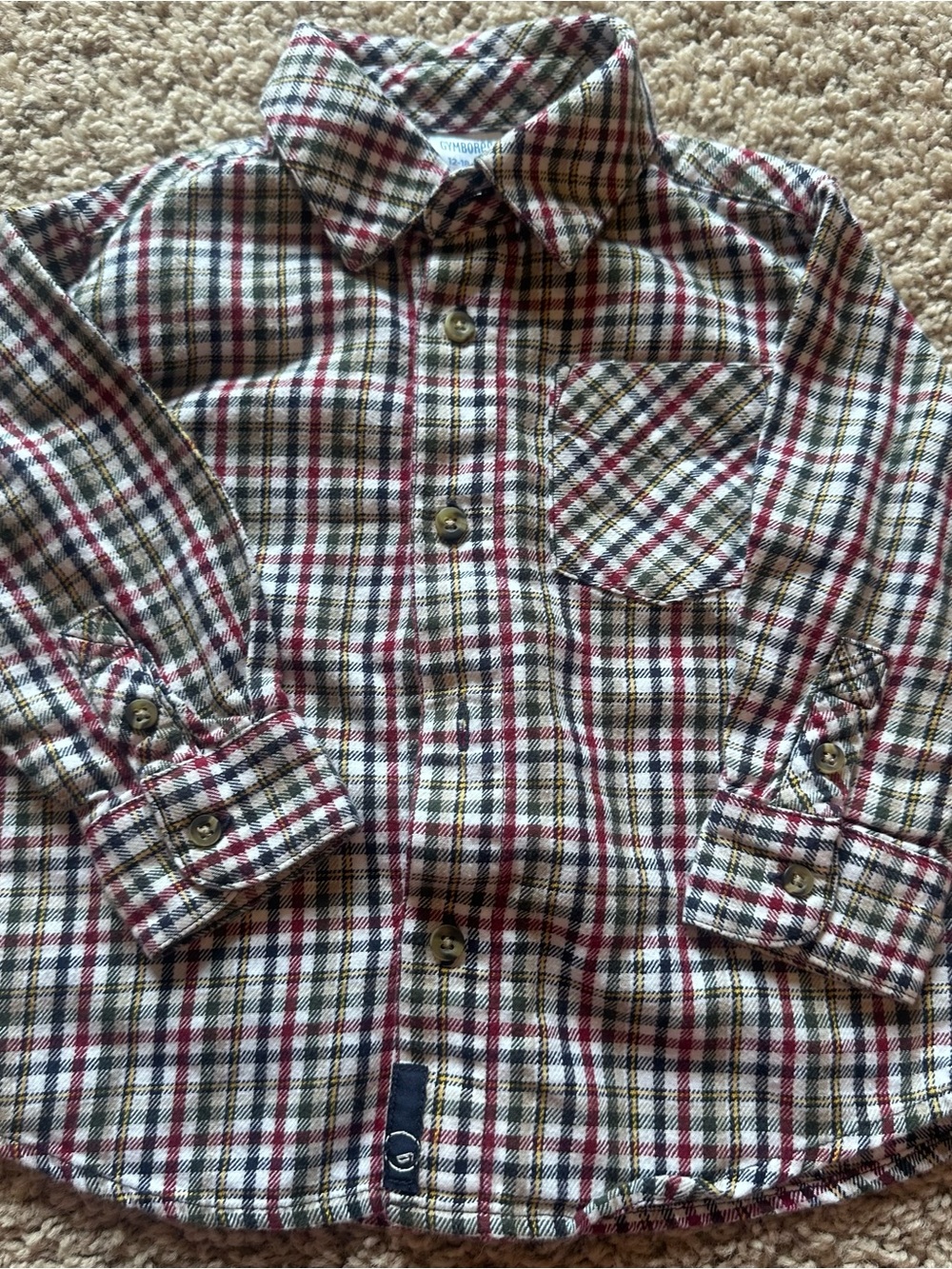 Gymboree Plaid Button-Up Kids Shirt in Red  Green and Cream